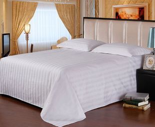 宾馆酒店床上用品全棉三公分缎条白色加密加厚床罩床单